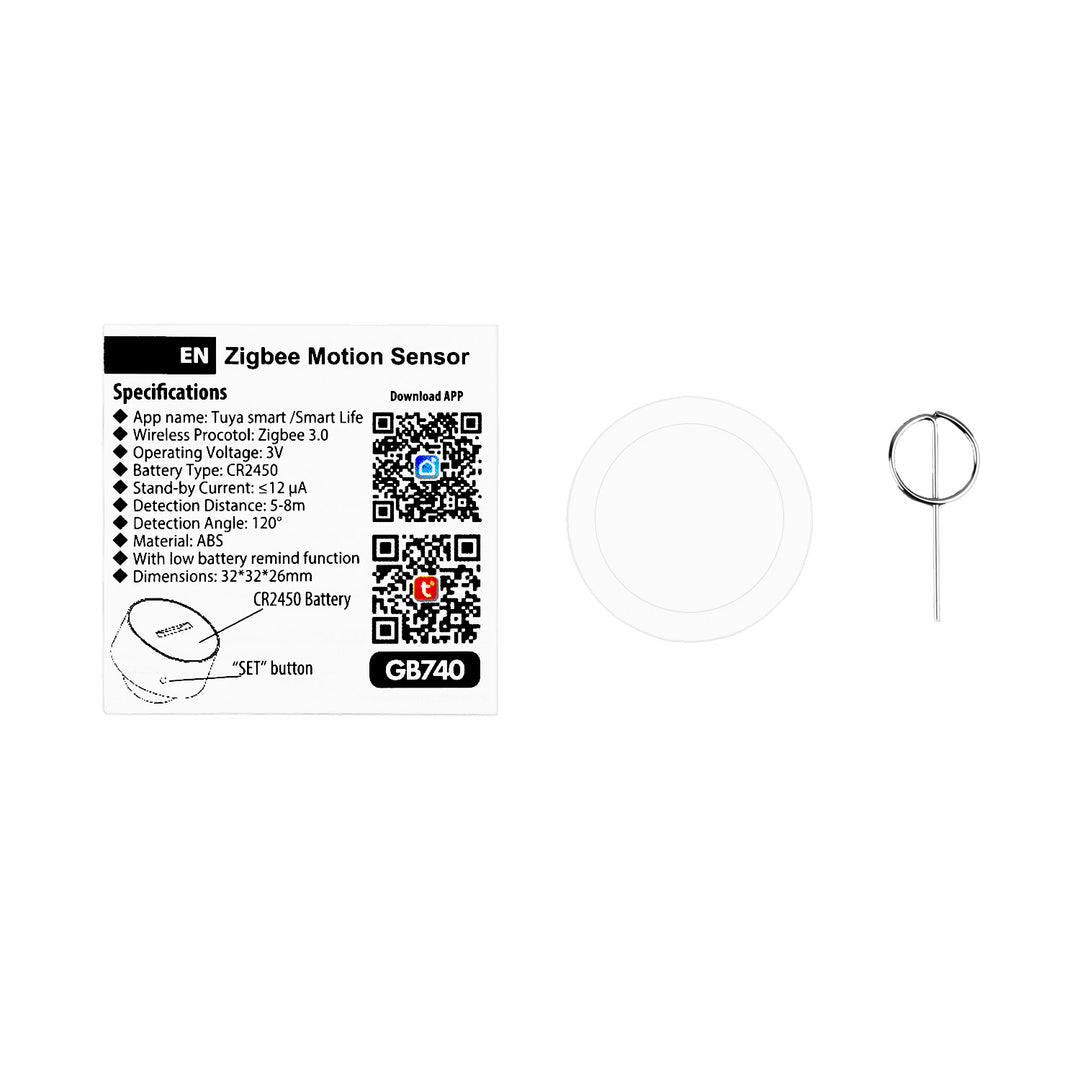 Tuya GreenBlue Zigbee bežični senzor pokreta, Android/iOS, CR2450 DC 3,0 V, kut detekcije 120° / do 8 m, GB740, 2 komada