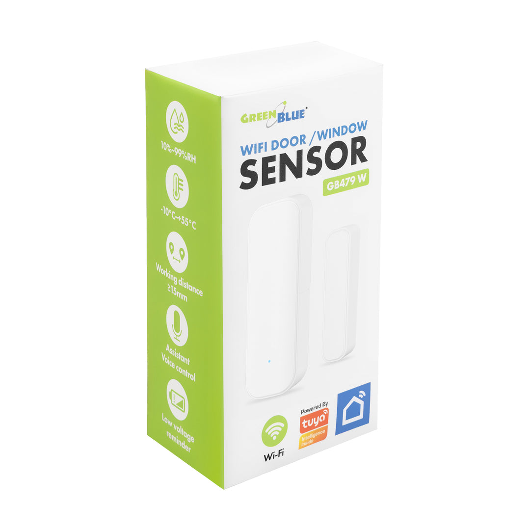 GreenBlue bežični senzor sa žičanom jezgrom / WiFi senzor za vrata i prozore, Android/iOS, 3,0 V DC, LR03x2, GB479 W, 2 seta