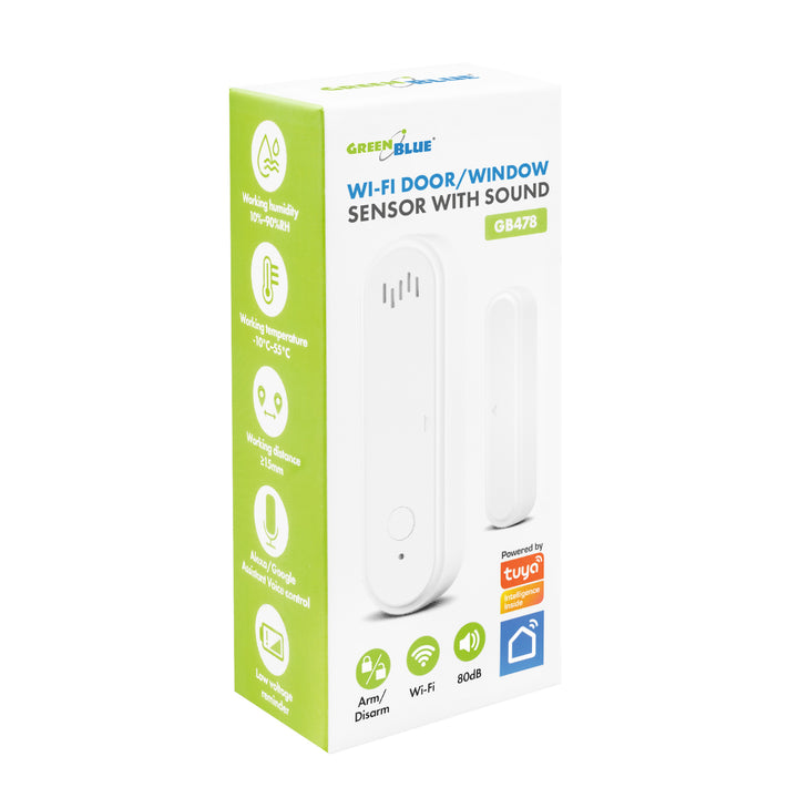 GreenBlue bežični senzor sa žičanom jezgrom / WiFi senzor za vrata i prozore, Android/iOS, 3,0 V DC, LR03x2, s alarmom, GB478, 2 seta