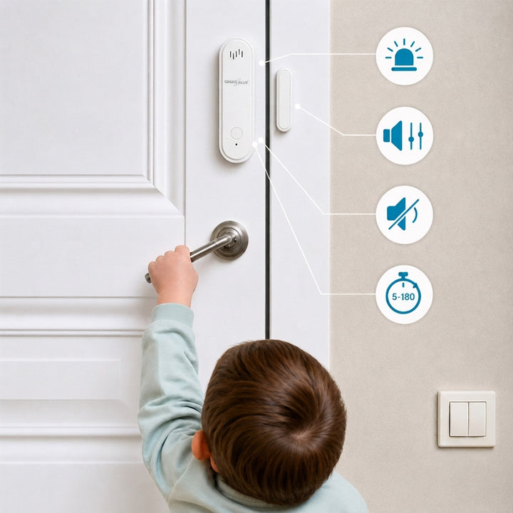 GreenBlue bežični senzor sa žičanom jezgrom / WiFi senzor za vrata i prozore, Android/iOS, 3,0 V DC, LR03x2, s alarmom, GB478, 2 seta