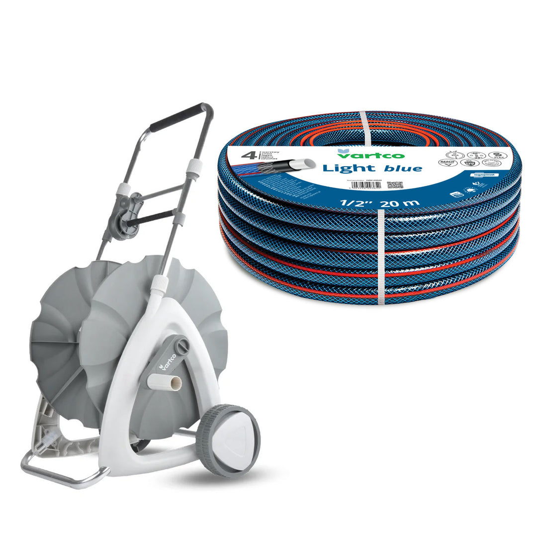 Vozica za vrtni crijevo, 1/2", 45 m + Vartco svijetloplavo vrtno crijevo, 1/2", 20 m, Agaplast