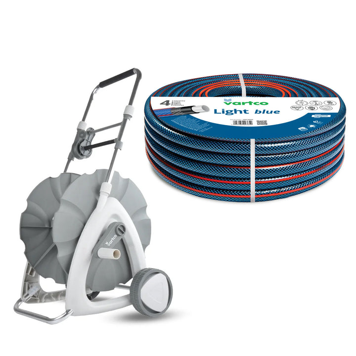 1/2" 45 m kolica za vrtnu crijevu + Vartco svijetloplavo 1/2" 30 m vrtno crijevo, Agaplast
