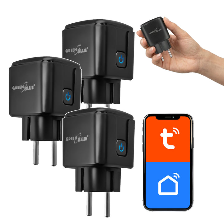 GreenBlue daljinski upravljana WiFi utičnica, Android/iOS/Alexa/Google Home, tajmer, mjerač snage, max. 16 A/3840 W, GB735 B, 3 komada