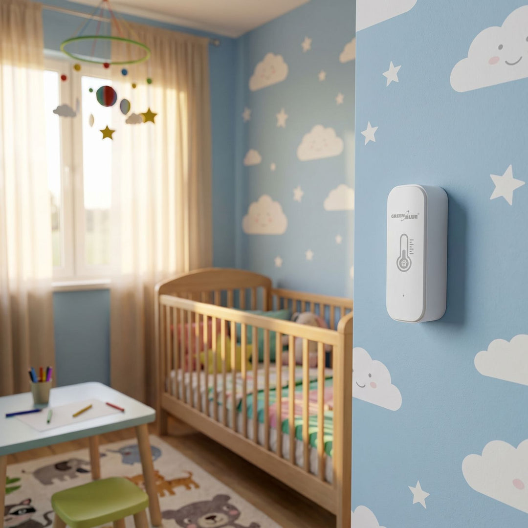 GreenBlue WiFi senzor temperature i vlažnosti, Android/iOS/Alexa/Google Home, 3,0 V DC, LR03x2, GB737 + 2x R-03 LR03 AAA alkalne baterije tvrtke Varta Industrial 4003