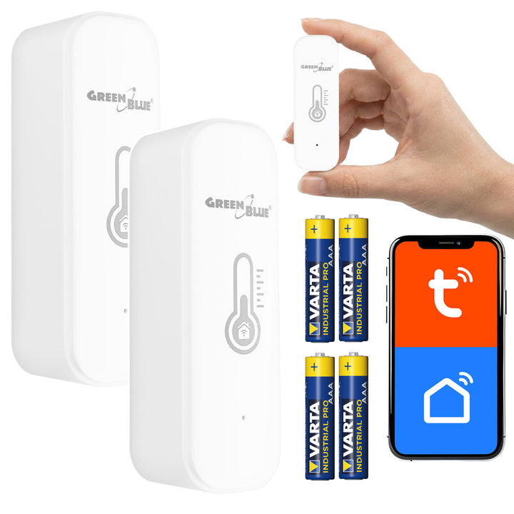 GreenBlue WiFi senzor temperature i vlažnosti, Android/iOS/Alexa/Google Home, 3,0 V DC, LR03x2, GB737 (2 komada) + 4x Varta Industrial 4003 AAA alkalne baterije