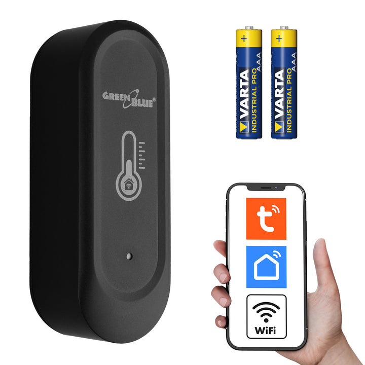 GreenBlue vanjski WiFi senzor temperature i vlažnosti, Android/iOS, 3,0 V DC, LR03x2, IP65, GB741 + 2x R-03 LR03 AAA alkalne baterije (Varta Industrial 4003)