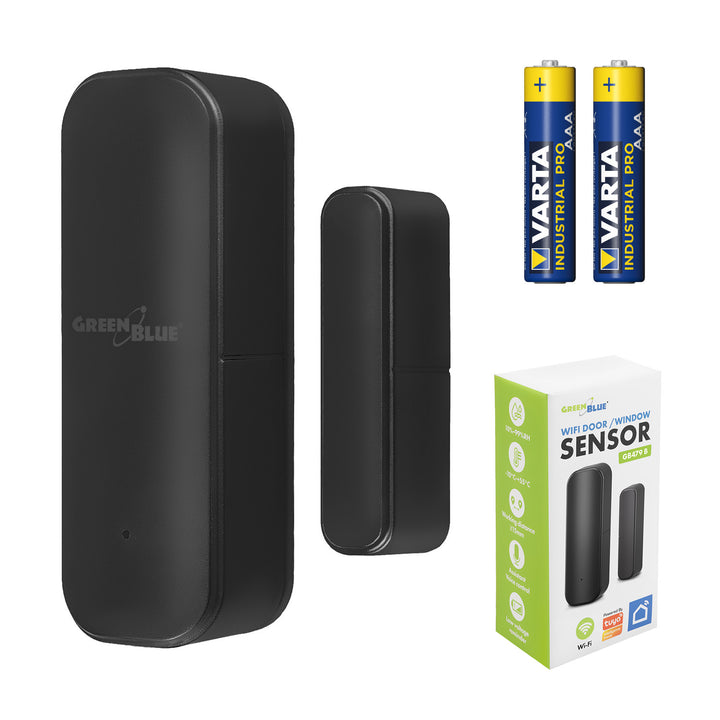 GB479 B GreenBlue bežični senzor sa žilicom / WiFi senzor za vrata i prozore, Android/iOS, 3,0 V DC, LR03x2, GB479 B + 2x R-03 LR03 AAA alkalne baterije tvrtke Varta Industrial 4003