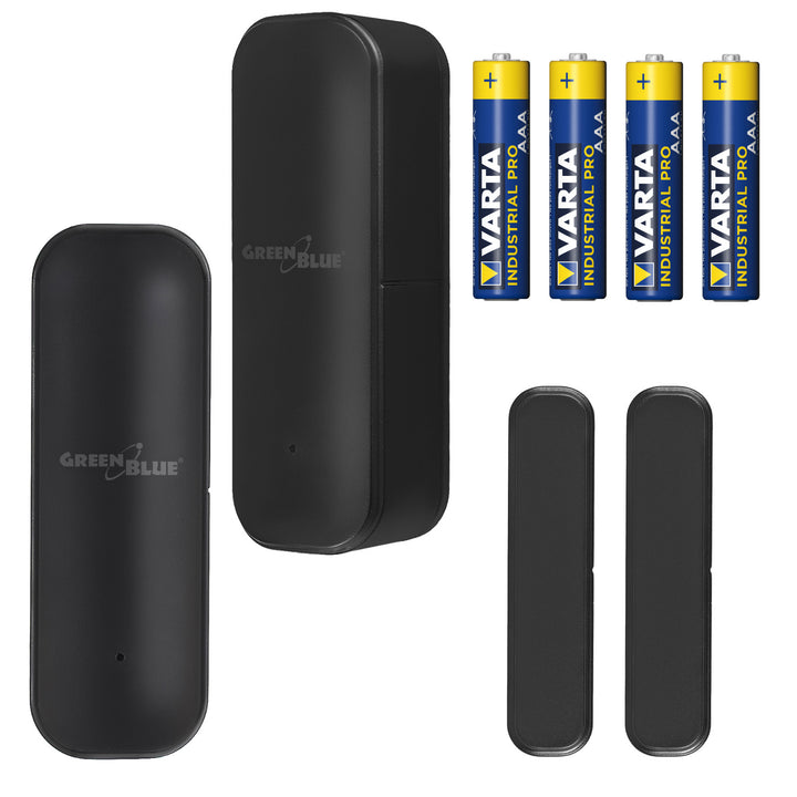 GreenBlue bežični senzor sa žilicom / WiFi senzor za vrata i prozore, Android/iOS, 3,0 V DC, LR03x2, GB479 B – 2 komada + 4x Varta Industrial 4003 AAA alkalne baterije