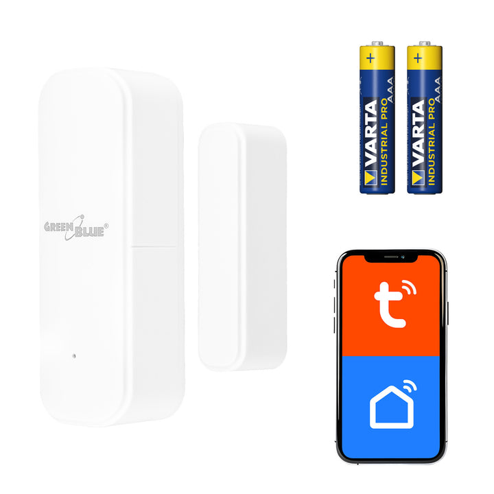 GreenBlue bežični senzor s trščicom / WiFi senzor za vrata i prozore, Android/iOS, 3,0 V DC, LR03x2, GB479 W + 2x R-03 LR03 AAA alkalne baterije (Varta Industrial 4003)