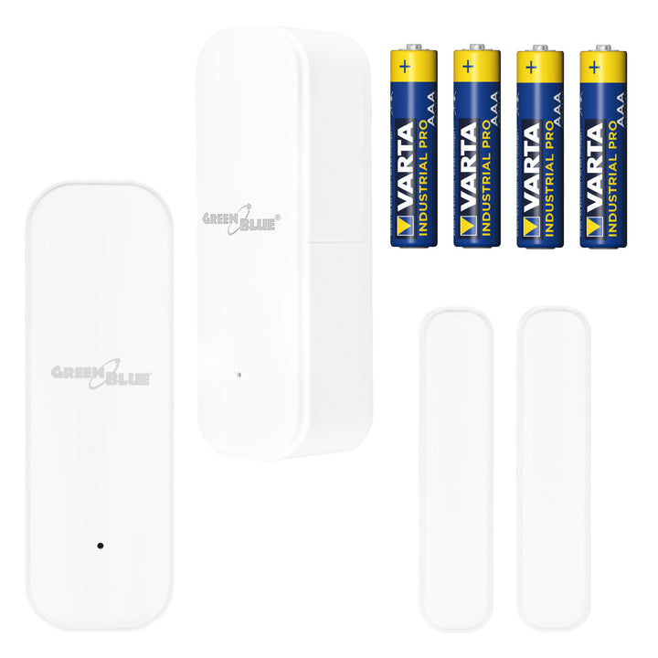 GreenBlue bežični senzor sa žičanom jezgrom / WiFi senzor za vrata i prozore, Android/iOS, 3,0 V DC, LR03x2, GB479 – 2 komada + 4x Varta Industrial 4003 AAA alkalne baterije