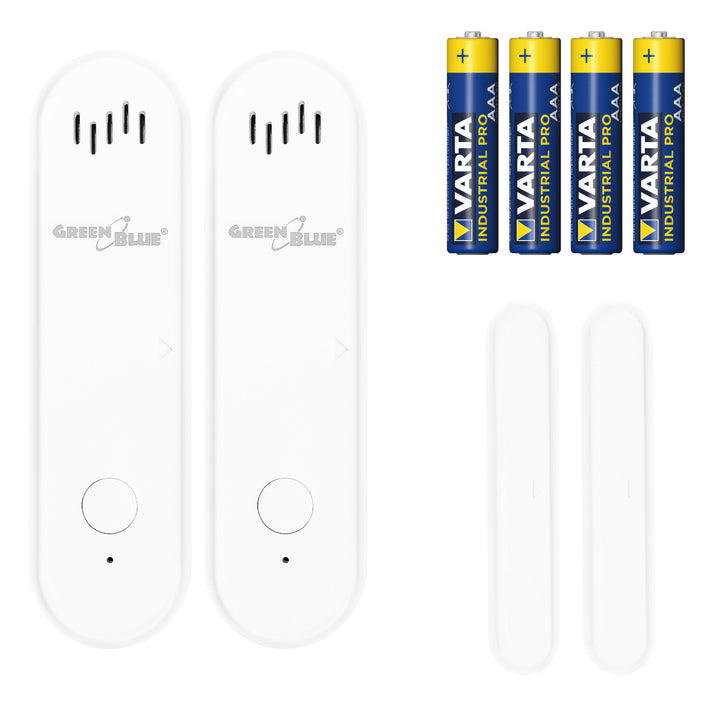 GreenBlue bežični senzor sa žičanom jezgrom / WiFi senzor za vrata i prozore, Android/iOS, 3,0 V DC, LR03x2, s alarmom, GB478 (2 komada) + 4x Varta Industrial 4003 AAA alkalne baterije