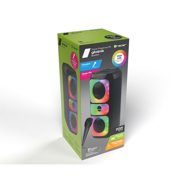 Tracer bežični zvučnik, Bluetooth 5.0, 20 W RMS snage, karaoke način rada, mikrofon, Powervox P2 TWS