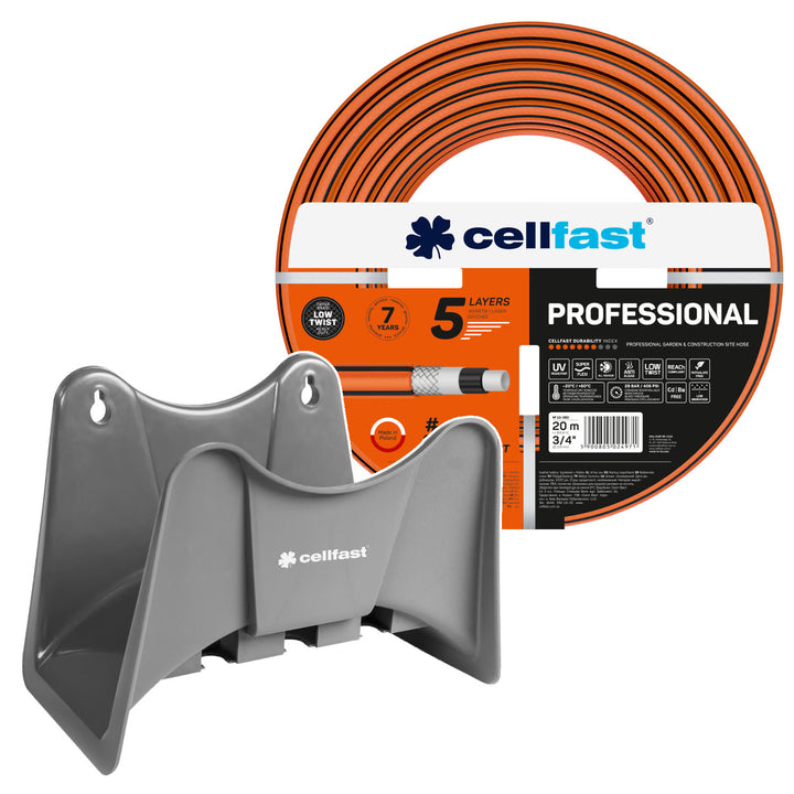 Cellfast vrtna crijeva, PROFESSIONAL 3/4" 20 m + Cellfast kuka za crijevo, siva