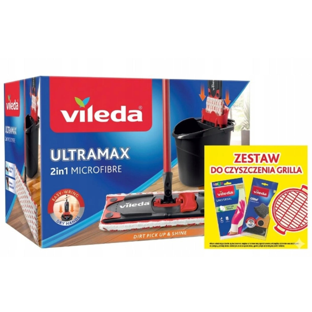 Ultramax set ravnog mopa + univerzalne rukavice + 2 Glitzi spužvice. Vileda, sustav cijeđenja bez dodira, dvije vrste vlakana, 177453