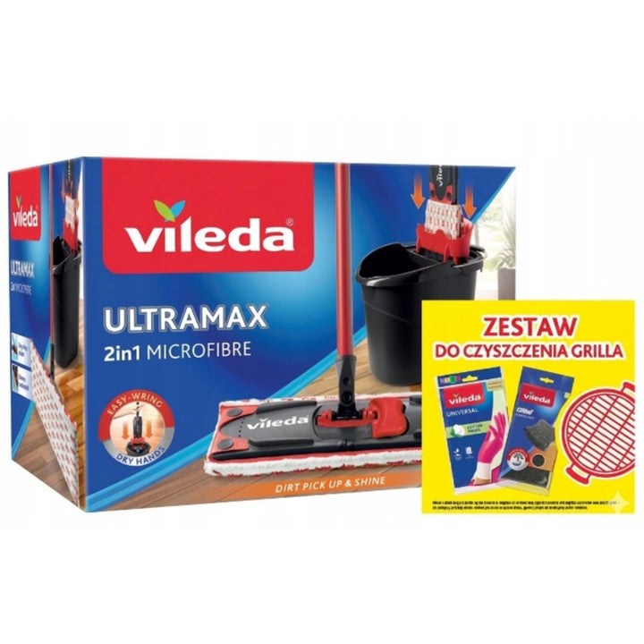 Ultramax set ravnog mopa + univerzalne rukavice + 2 Glitzi spužvice. Vileda, sustav cijeđenja bez dodira, dvije vrste vlakana, 177453