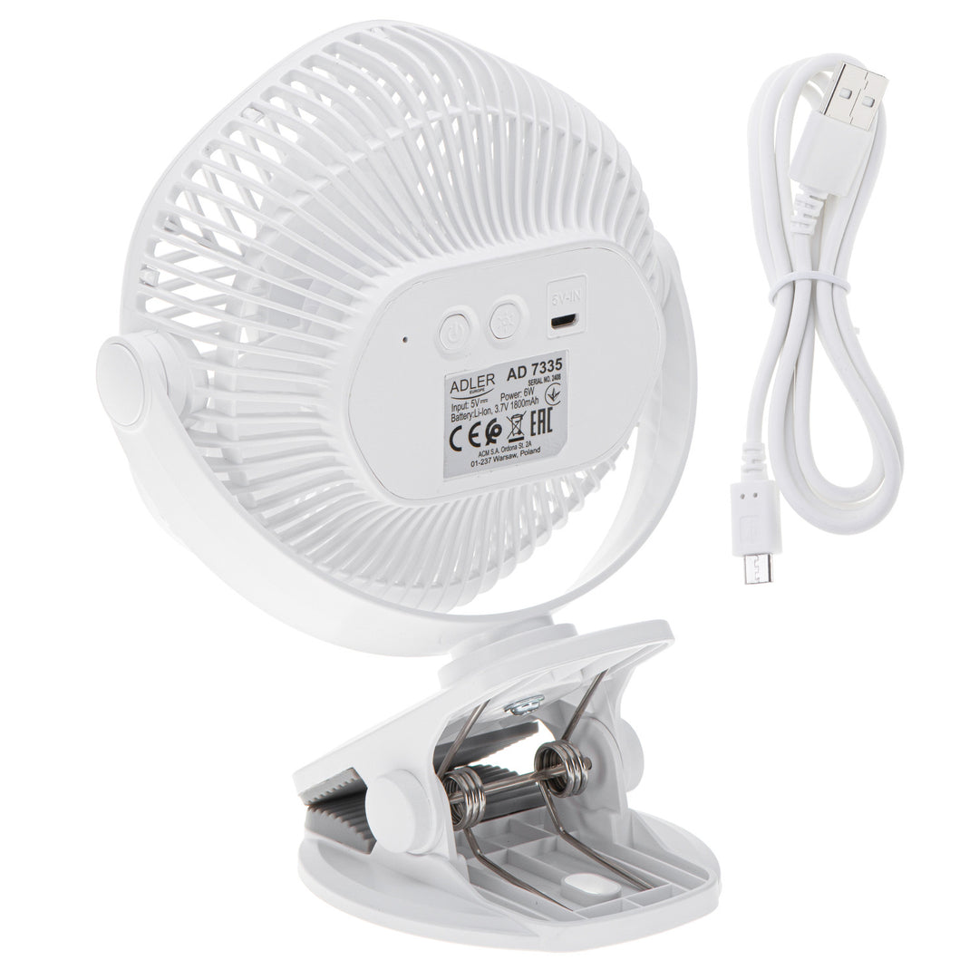 5"/12,7 cm ventilator na baterije s kopčom – USB / LED, AD 7335, Adler