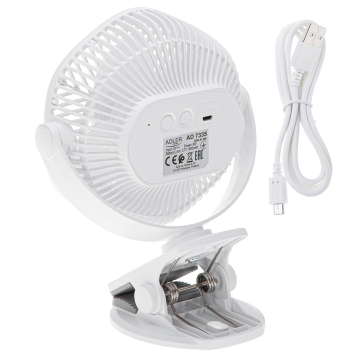 5"/12,7 cm ventilator na baterije s kopčom – USB / LED, AD 7335, Adler