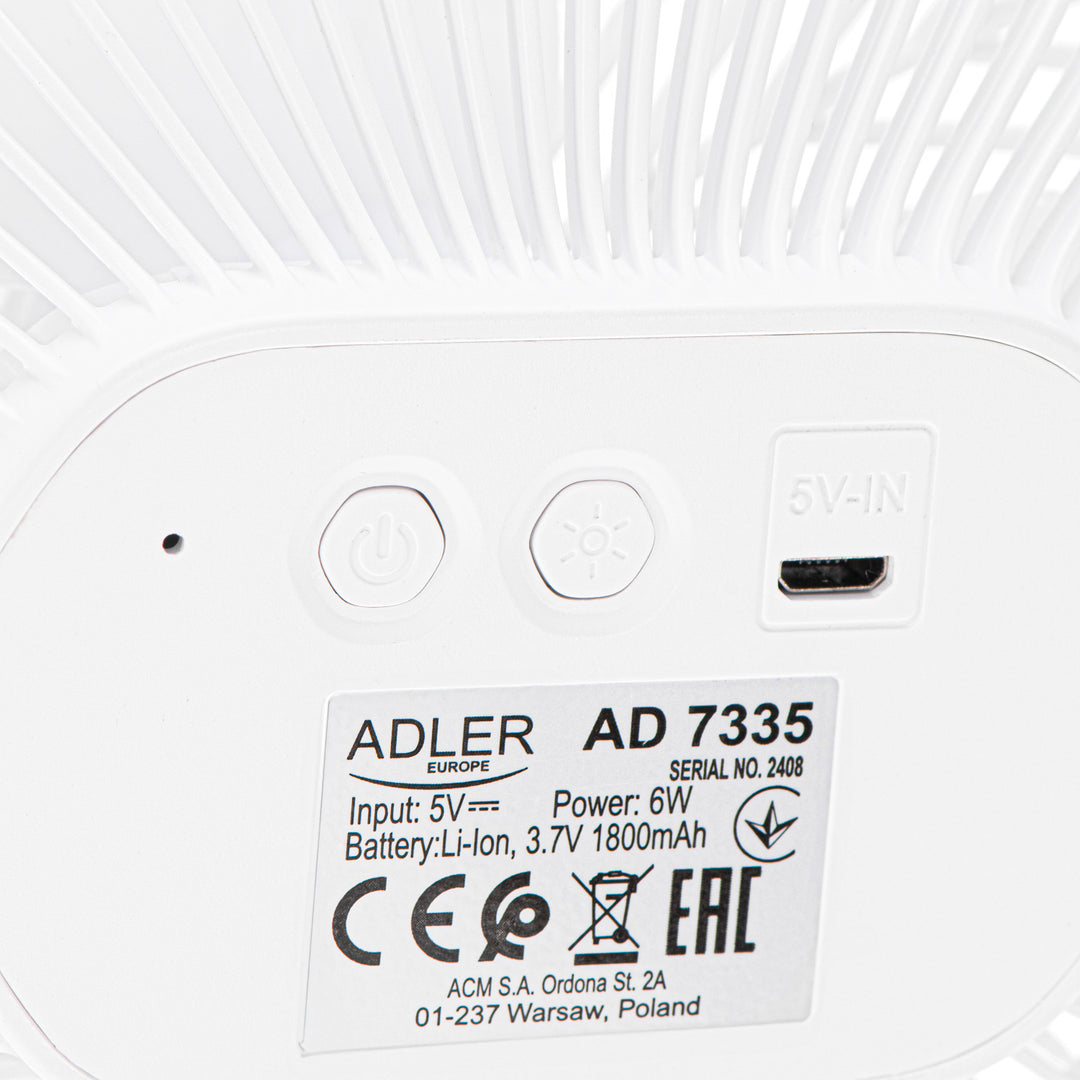 5"/12,7 cm ventilator na baterije s kopčom – USB / LED, AD 7335, Adler