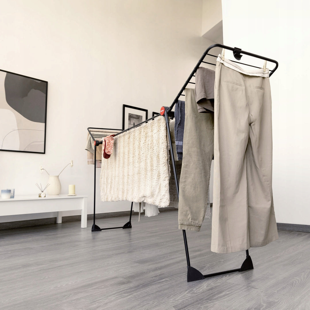 Vileda Infinity Flex Ultimate sušilica za rublje, crna, do 30 m prostora za sušenje, produživa, podignuti okvir, kuke za rublje, ugrađeni kotačići, 179620