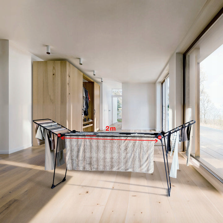 Vileda Infinity Flex Ultimate sušilica za rublje, crna, do 30 m prostora za sušenje, produživa, podignuti okvir, kuke za rublje, ugrađeni kotačići, 179620