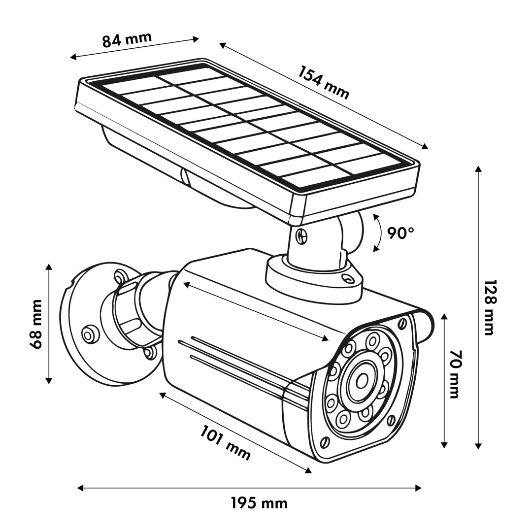 Solarno napajana lažna kamera, trepćući LED, senzor pokreta, LED osvjetljenje, uključene naljepnice, SOL1800S/B, 2 komada