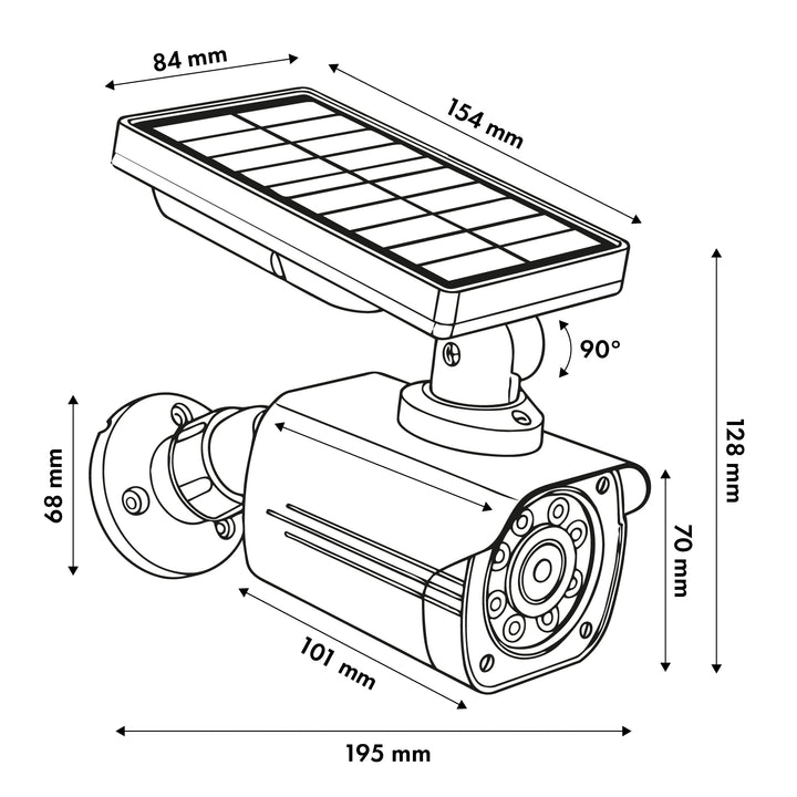 Solarno napajana lažna kamera, trepćući LED, senzor pokreta, LED osvjetljenje, uključene naljepnice, SOL1800S/B, 4 komada
