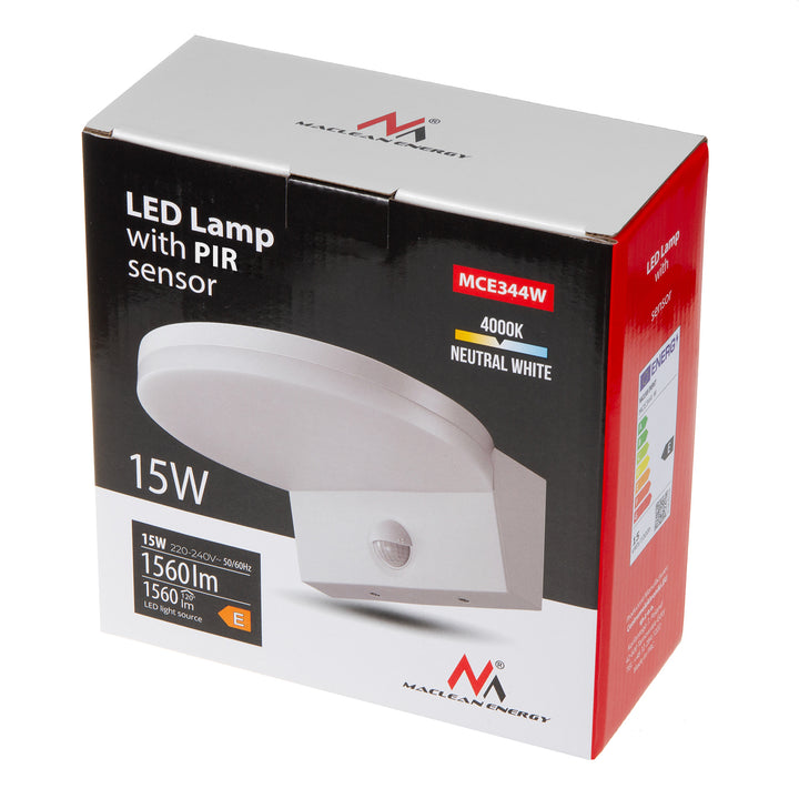 Maclean LED lampa s senzorom pokreta, PIR senzor pokreta, bijela, 15 W, IP65, 1560 lm, neutralno bijela boja (4000 K) MCE344 W, 2 komada