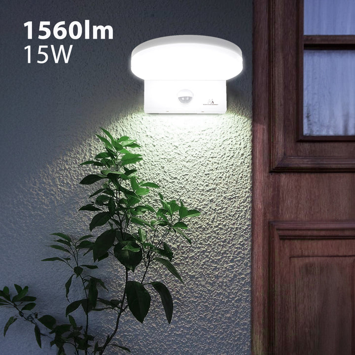 Maclean LED lampa s senzorom pokreta, PIR senzor pokreta, bijela, 15 W, IP65, 1560 lm, neutralno bijela boja (4000 K) MCE344 W, 2 komada