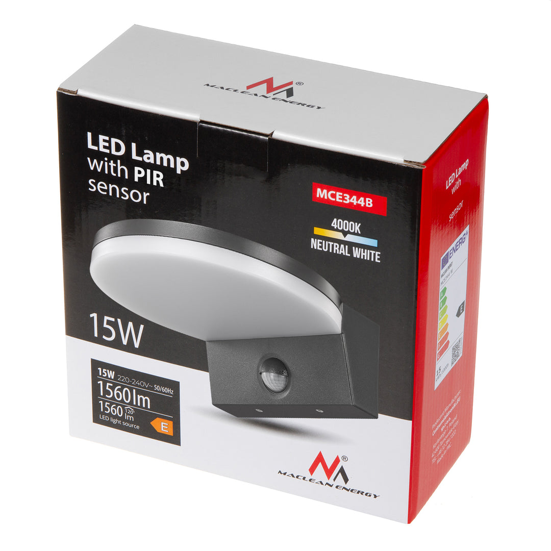 Maclean LED lampa s senzorom pokreta, PIR senzor pokreta, crna, 15 W, IP65, 1560 lm, neutralno bijela (4000 K) MCE344 B, 2 komada