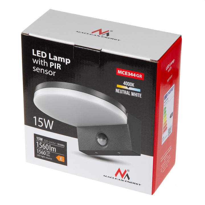 Maclean LED lampa s senzorom pokreta, PIR senzor pokreta, siva, 15 W, IP65, 1560 lm, neutralno bijela (4000 K) MCE344 GR, 2 komada