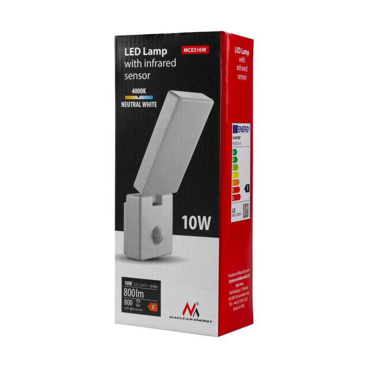 Maclean LED lampa s senzorom pokreta, PIR senzor pokreta, bijela, 10 W, IP65, 800 lm, neutralno bijela (4000 K) MCE516 W, 2 komada
