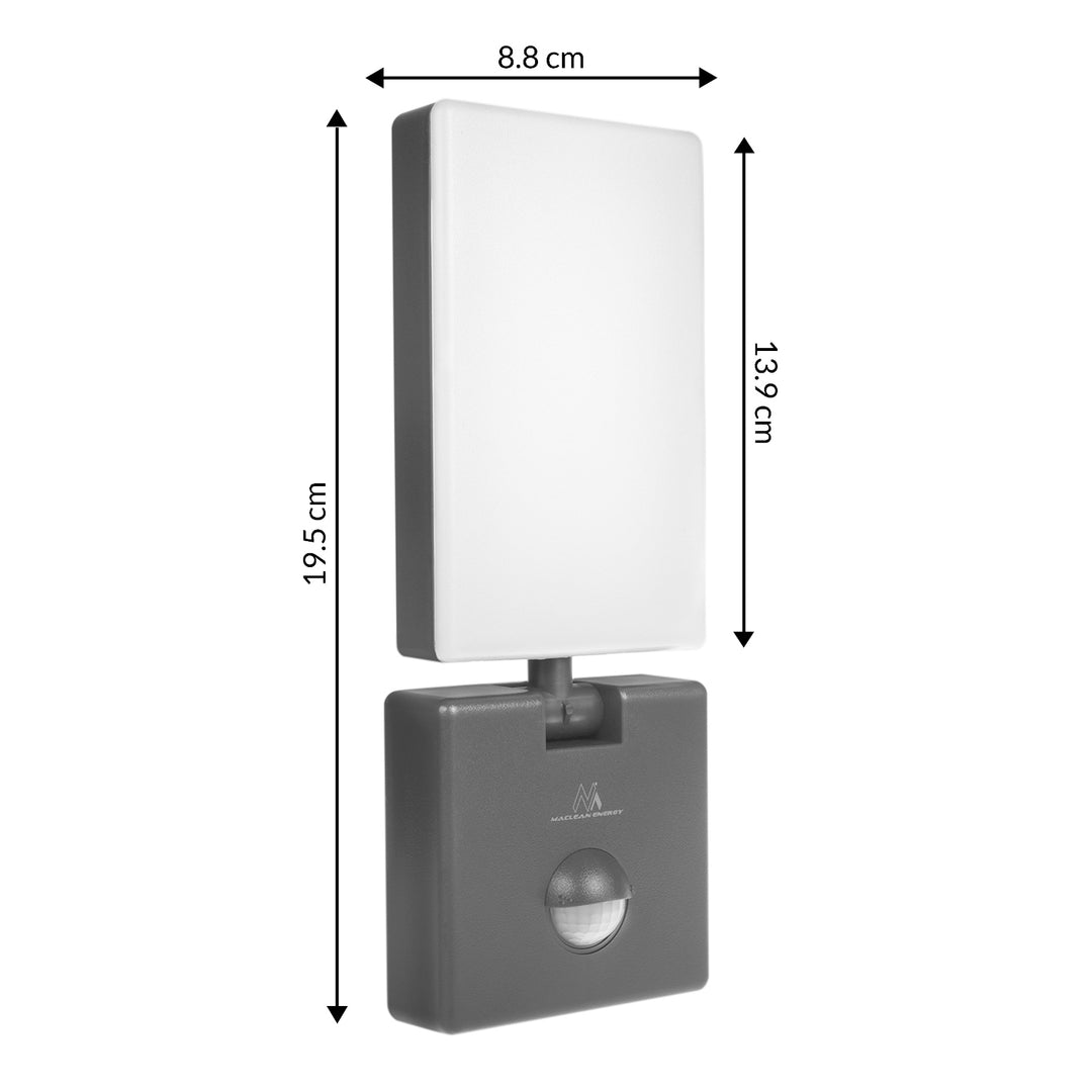Maclean LED lampa s senzorom pokreta, PIR senzor pokreta, siva, 10 W, IP65, 800 lm, neutralno bijela (4000 K) MCE516 GR, 2 komada