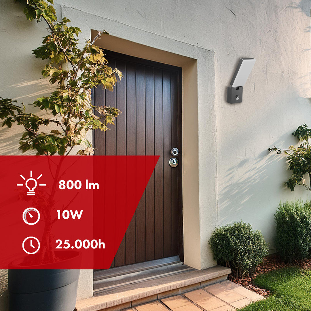 Maclean LED lampa s senzorom pokreta, PIR senzor pokreta, siva, 10 W, IP65, 800 lm, neutralno bijela (4000 K) MCE516 GR, 2 komada