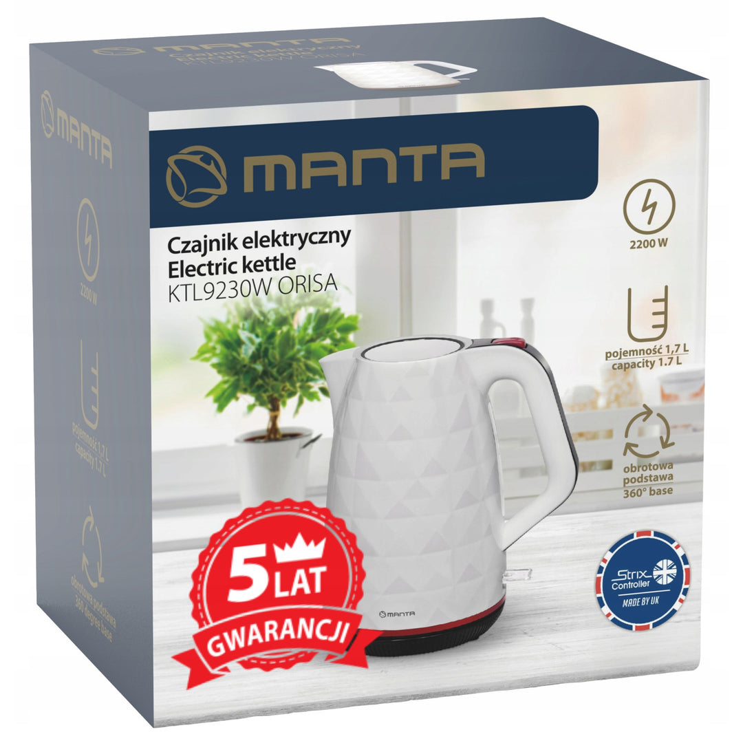 Manta ORISA 1.7L 2200W bežični električni kuhalo za vodu, bijelo