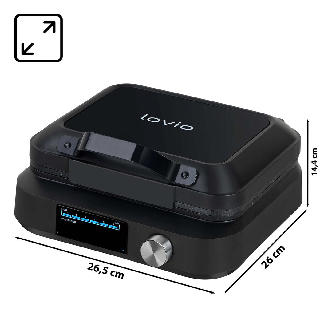 LOVIO PerfectCrisp aparat za vafle, 2 velika vafla, 1500 W, 6 postavki za pečenje, LVWF002BK