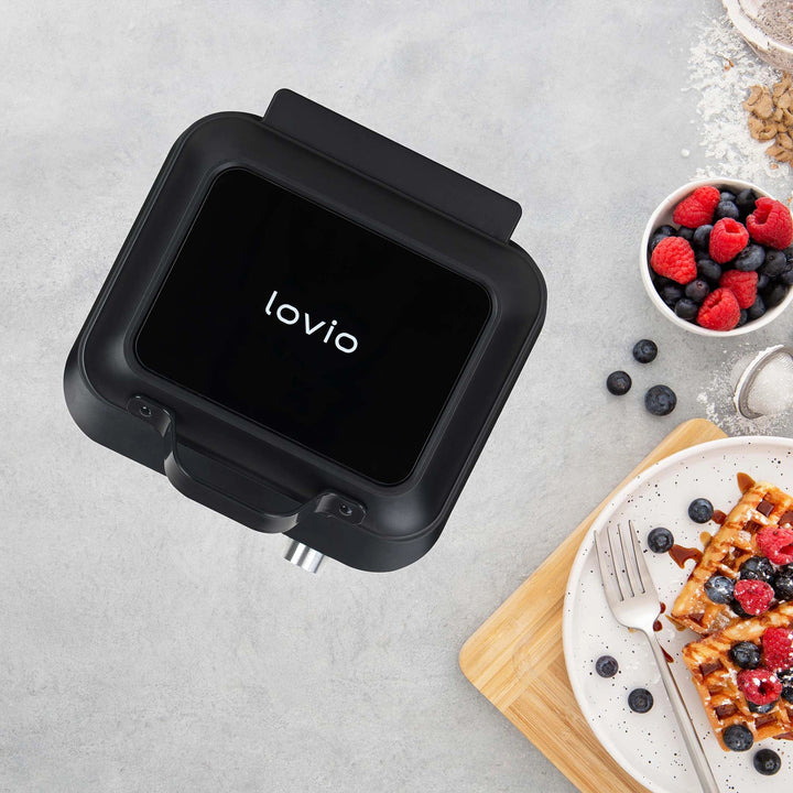 LOVIO PerfectCrisp aparat za vafle, 2 velika vafla, 1500 W, 6 postavki za pečenje, LVWF002BK