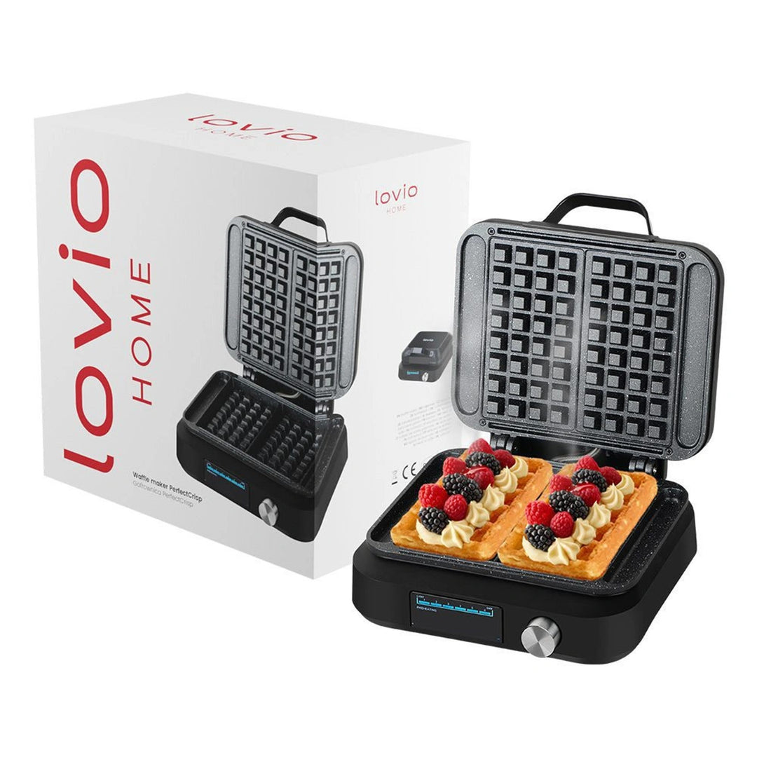 LOVIO PerfectCrisp aparat za vafle, 2 velika vafla, 1500 W, 6 postavki za pečenje, LVWF002BK