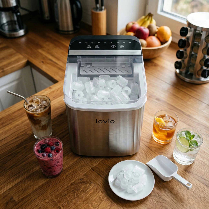 Lovio Crystal Ice Plus kućni aparat za ledene kocke, nehrđajući čelik, srebrna, trenutačno led
