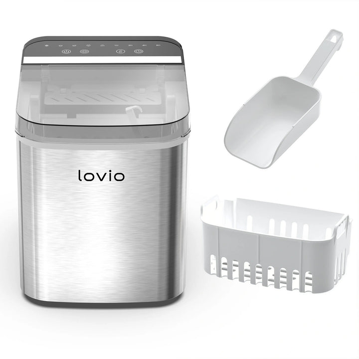 Lovio Crystal Ice Plus kućni aparat za ledene kocke, nehrđajući čelik, srebrna, trenutačno led