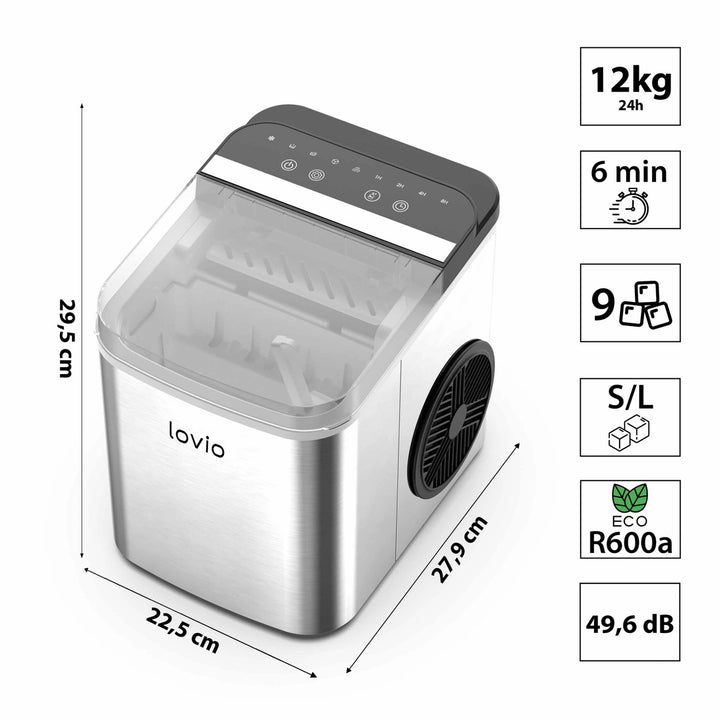 Lovio Crystal Ice Plus kućni aparat za ledene kocke, nehrđajući čelik, srebrna, trenutačno led