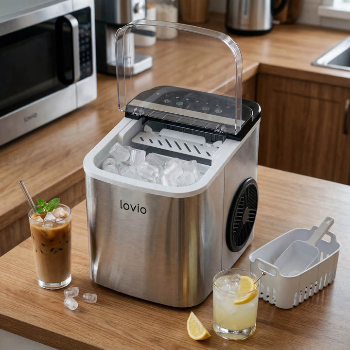 Lovio Crystal Ice Plus kućni aparat za ledene kocke, nehrđajući čelik, srebrna, trenutačno led