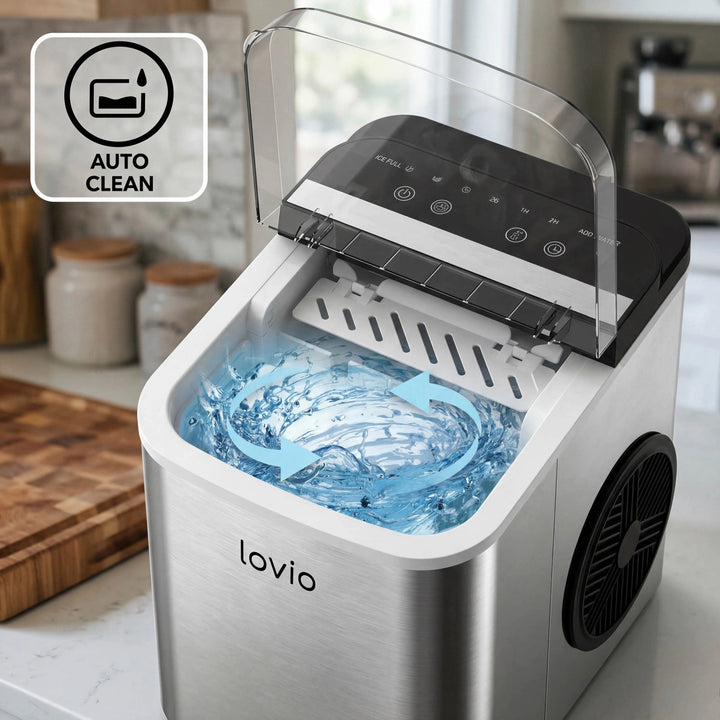 Lovio Crystal Ice Plus kućni aparat za ledene kocke, nehrđajući čelik, srebrna, trenutačno led