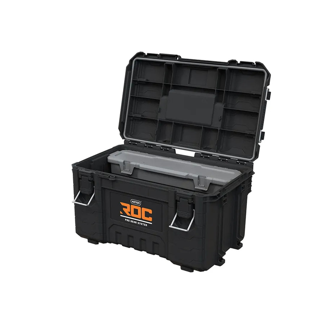 Set od 3 Keter ROC Pro Gear 2.0 kutije za alate, ukupni kapacitet 110 litara, zaštita IP65, odvojiva teleskopska ručka, moguće zaključavanje, 256982