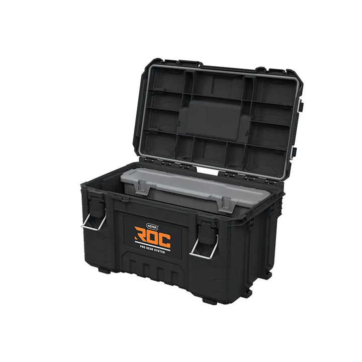 Set od 3 Keter ROC Pro Gear 2.0 kutije za alate, ukupni kapacitet 110 litara, zaštita IP65, odvojiva teleskopska ručka, moguće zaključavanje, 256982