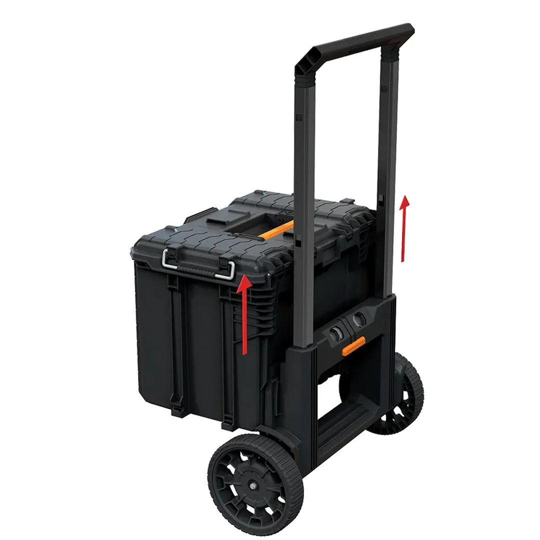 Set od 3 Keter ROC Pro Gear 2.0 kutije za alate, ukupni kapacitet 110 litara, zaštita IP65, odvojiva teleskopska ručka, moguće zaključavanje, 256982