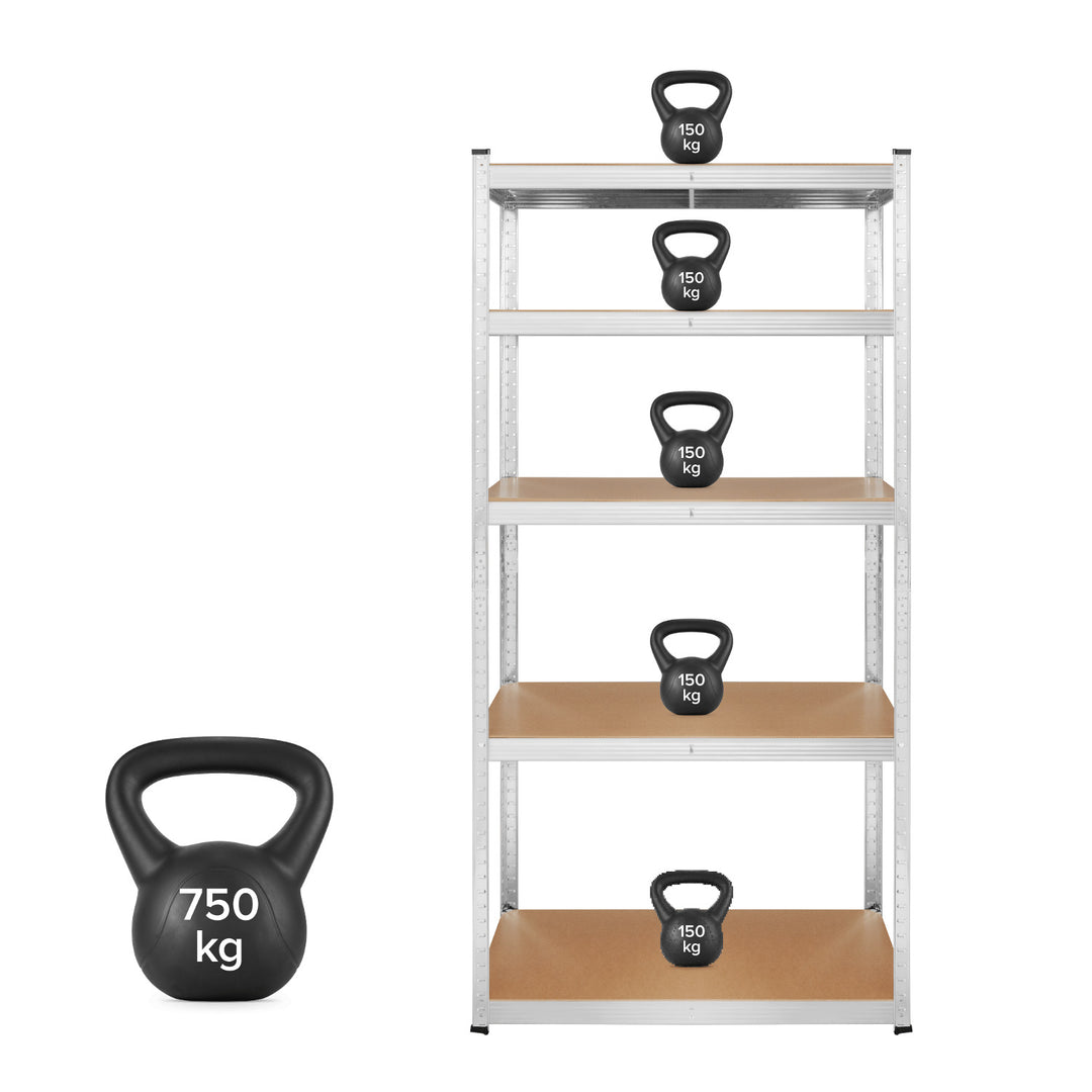 Metalna polica za pohranu, 5 polica, maksimalni nosivost 750 kg, 180 x 90 x 40, srebrna, Rebel