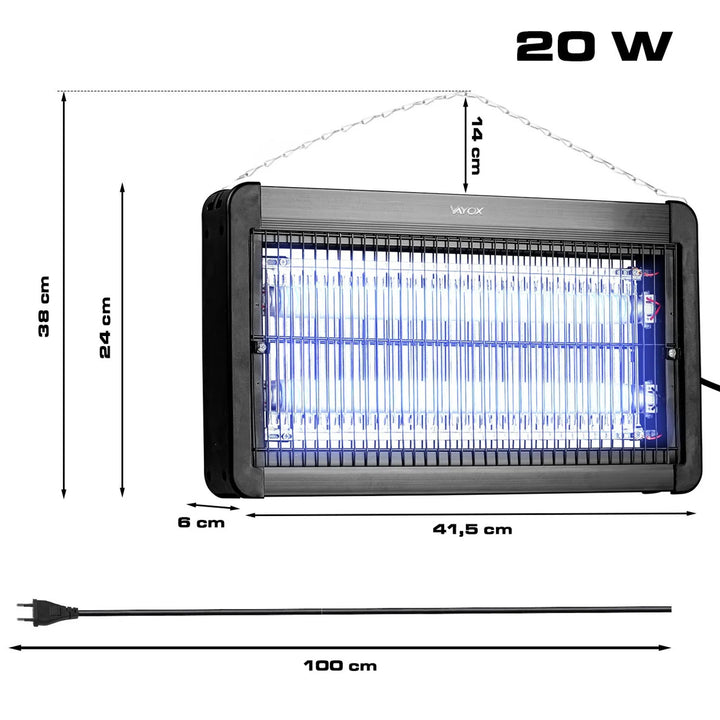 Lampa za ubijanje kukaca za komarce, muhe i leptire; električni zamak; UV; 20 W; Vayox