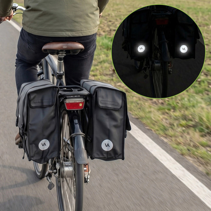 Dvostruka PVC torba za stražnji nosač bicikla s ručkom, crna, 40 L, VA0446, Vayox