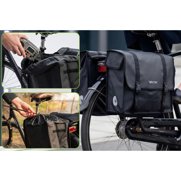 Dvostruka PVC torba za stražnji nosač bicikla s ručkom, crna, 40 L, VA0446, Vayox