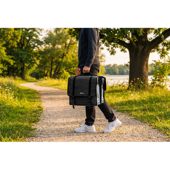 Dvostruka PVC torba za stražnji nosač bicikla s ručkom, crna, 40 L, VA0446, Vayox
